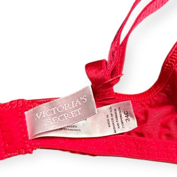 VICTORIA’S SECRET Women’s Red Sheer Lace Underwire Bra Size 34C - Picture 3 of 5
